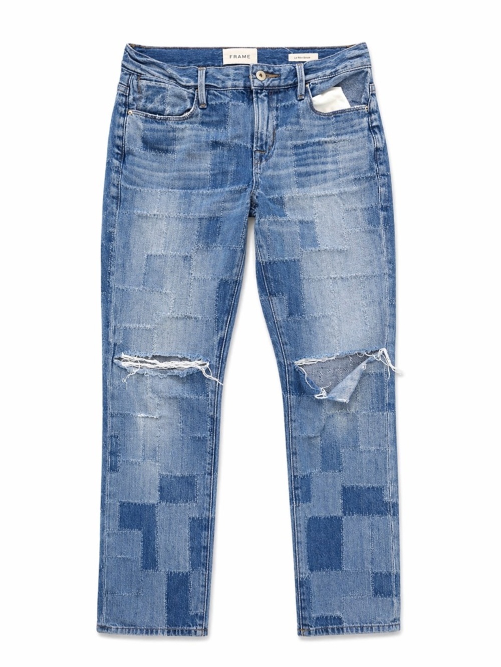 Frame Denim Light Blue Patchwork Straight-Leg Jeans